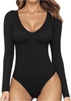 (new)Black Bodysuit Long Sleeve V Neck Body Suit