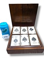 Elegant Wood Box Playing Card Holder Bridge Narrow