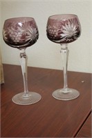 A Set of 2 Amethyst Color Cut Glass Goblets