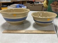 Pair Of Watt Pottery Blue Band Nesting Bowls