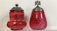 Vintage Cranberry Glass Lidded Jars