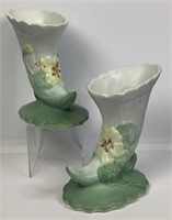 Weller Pottery Green Panella Cornucopia Vases