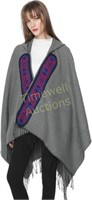 Woman's Shawl with Tassel Design  Open Front  Grey
