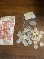 Foreign coins and bag