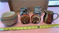 Indian Head Salt & Pepper Shakers, Pottery Bowl,