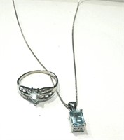 EXCLUSIVE 1CT BLUE TOPAZ RING AND NECKLACE SET