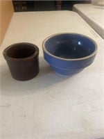 5 in stoneware bowl, small brown stoneware crock