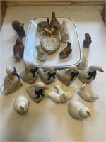 Ceramic birds, owl plate,