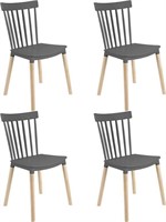 (4) Armless Modern Plastic Chairs with Wood Legs
