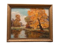 Framed Oil Painting of Autumn Tree