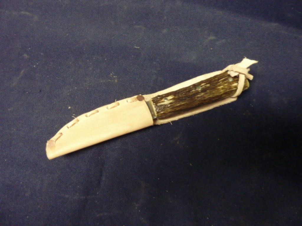 KNIFE WITH BONE HANDLE IN SHEATH