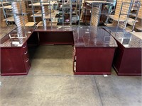Glass Top Bow Front U-Shape Desk w/Credenza
