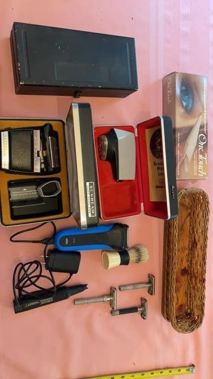 Vintage Razors, Shaving Brush, Sunbeam & Norelco