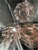 Six (6) Pink Depression Glass Octogon Plates