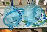 BLUE ART GLASS EPERGNE VASES