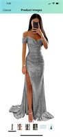 SOLODISH Women's Off The Shoulder Sequin Prom Dres