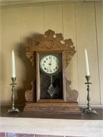 Mantle clock to brass candleholders