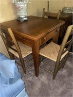 Square table with drawer 3 ladder back wicker