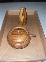 Wooden bowl with spoon, wooden, praying hands