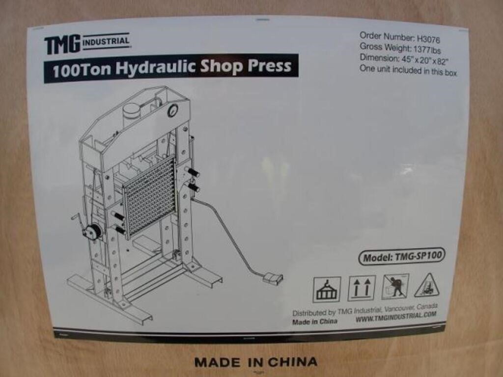 UNUSED TMG TMG-SP100 100 Ton Hydraulic Shop Press
