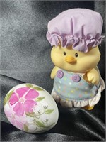 VTG Solid Marble Hand Painted Easter Egg & Duck