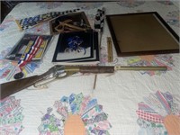 Vintage BB gun, checkered, flag, trapper keeper,