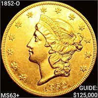 1852-O $20 Gold Double Eagle CHOICE BU+