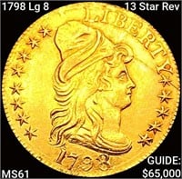 1798 Lg 8 13 Star Rev $5 Gold Half Eagle UNCIRCULA