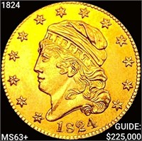 1824 $5 Gold Half Eagle CHOICE BU+