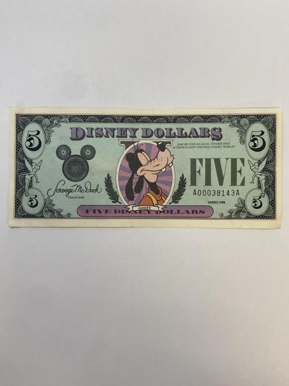 1988 $5 Disney Dollars Goofy