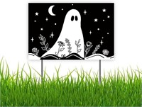 Ghost Floral Halloween Yard Sign 12x18
