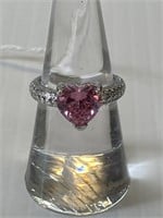 Ring size 6 1/2 - pink heart stone .925