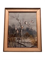 Framed Watercolor of Flying Ducks by Cletus Smith