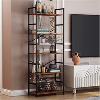 5-Tier Tall Bookcase, Rustic Wood