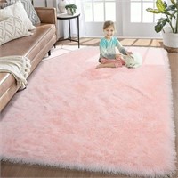Pink Soft Plush Shag Area Rug, 5'x8'