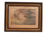 Framed Painting of Landscape with Fence