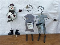 (2) Tin Planters & Tin Snowman