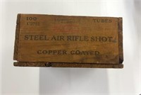 Antique Western steel air rifle shot wood crate