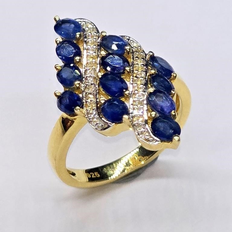 Silver Blue Sapphire White Topaz(2.7ct) Ring