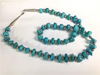 29" Turquoise & Silver Beaded Necklace
