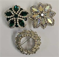 (3) Vintage Weiss Rhinestone Pins