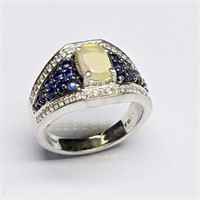 Silver Opal Blue Sapphire Cz(1.9ct) Ring