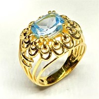 Gold plated Sil Blue Topaz(1.9ct) Ring