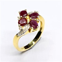 Gold plated Sil Ruby White Topaz(1.35ct) Ring