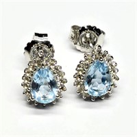 Silver Blue Topaz Cz(2.3ct) Earrings