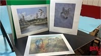 3 Prints: Man & His Dog, Northern Wood Ducks, Wolf