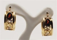 (H) 14kt Yellow Gold Multi-Gem Pierced Earrings -
