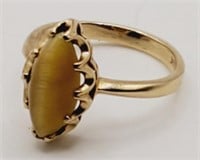 (H) 10kt Yellow Gold Tiger's Eye Ring (size 5)
