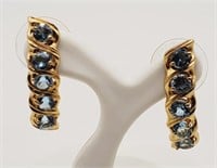 (H) 14kt Yellow Gold Blue Topaz Pierced Earrings