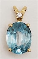 (H) 14kt Yellow Gold Blue Topaz Pendant - approx